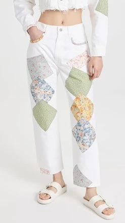 Best Pirce ???? Denimist Boyfriend ???? Jeans White W/ Multi Patch Work ????