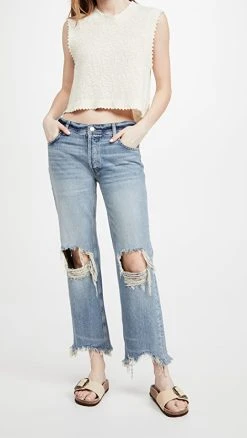 Promo ???? Free People Maggie Mid Rise Straight ???? Jeans Aged To Perfection ????