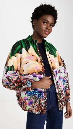 Discount ???? Kika Vargas Yayoi Bomber Jacket Green Flower Swirl ????