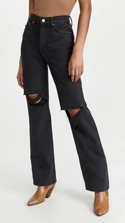 Best reviews of ???? RE/DONE High Rise Rigid Loose Jean Washed Black With Rips ✨