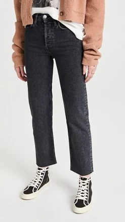 Best Pirce ???? RE/DONE 70s Stove Pipe ???? Jeans Stoned Noir ⭐