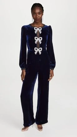 Best Sale ⭐ Saloni Camille Bows Jumpsuit Navy/Pearl Bows ⭐