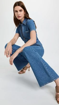 Best deal ???? Stella McCartney Salt & Pepper Blue Denim Jumpsuit Medium Blue ✔️