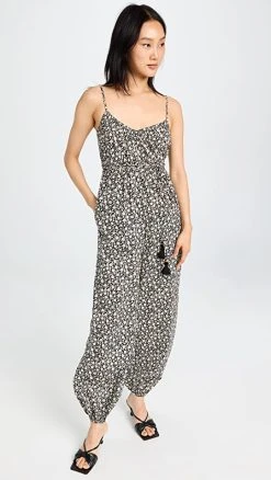 Promo ???? Tory Burch Printed Jumpsuit Black Tonal Ditsy ????